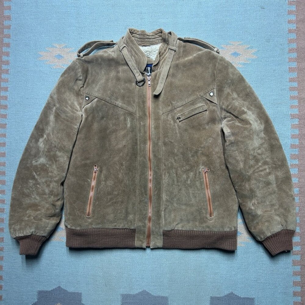 Vintage 80s suede leather bomber jacket Sherpa lined Oui brown men’s large 44